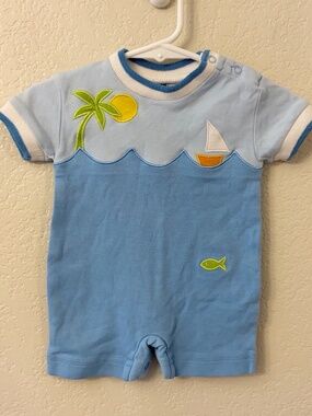 Florence Eiseman Baby Boys Size 3 Months Romper Shortall Embroidered Sailboat